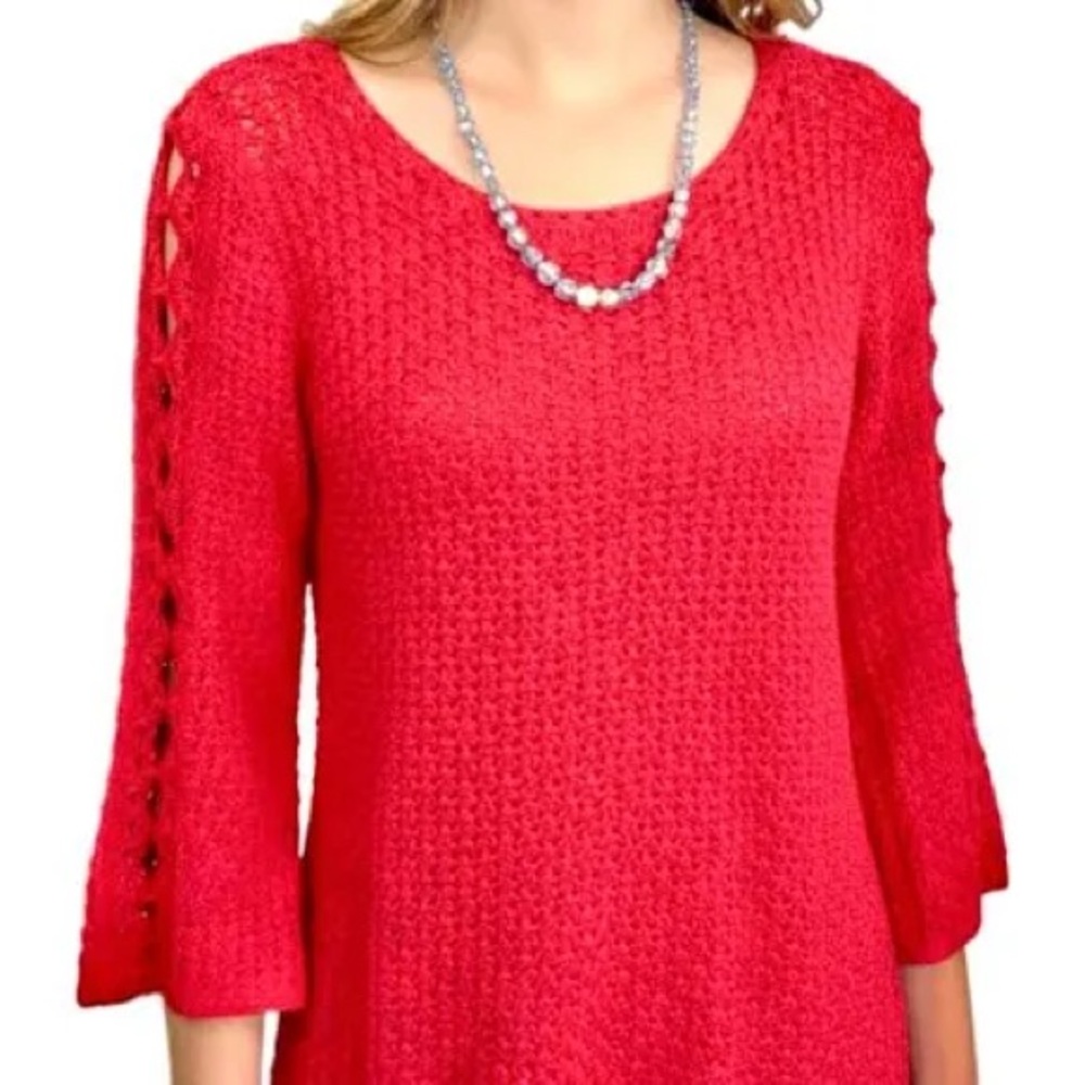 ❌Sold❌ Chico's Open Knit Crochet Sweater w/Bell Sleevea
